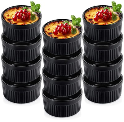 Creme Brulee Schaaltjes Keramiek Zwart 260 ml 12 stuks - Ramekins - Set - Ovenschaal - Snackkommen - Dipschalen - Kleine Komen voor Dipsauzen en Snacks