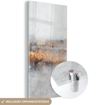 MuchoWow® Glasschilderij 60x120 cm - Schilderij acrylglas - Mist - Goud - Abstract - Foto op glas - Schilderijen