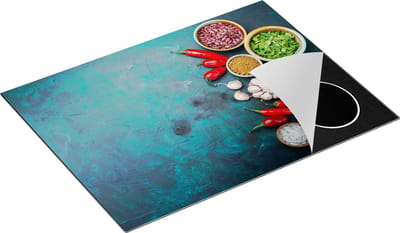 Chefcare Inductie Beschermer Kruiden met Groentes op Groene Marmer - 70x50 cm - Afdekplaat Inductie - Kookplaat Beschermer - Inductie Mat