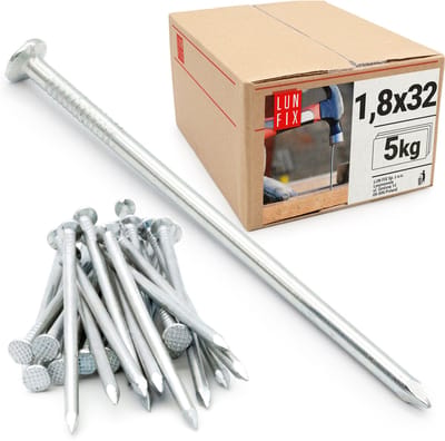LUN FIX - Stahlnägel 1,8 x 32 mm - 5kg (ca. 7750 stk.) - Onverzinkte bouwnagels - Nagels voor timmerwerk
