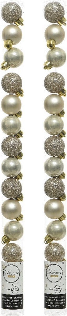 Decoris Mini kerstballen - 28x st - champagne - 3 cm - kunststof - kleine kerstballen kerstversiering
