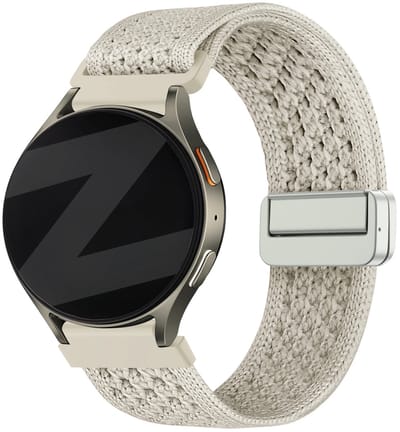 Bandz Hoogwaardig vintage nylon bandje met magneetsluiting geschikt voor Garmin Vivoactive 6 / 5 / 3 / Vivomove / 3 / HR / Style / Luxe / Sport / Trend / Forerunner 645 / 570 / 245 / 170 / 165 / 70 / 55 / Venu / SQ / SQ2 / 2 Plus - Sterrenlicht