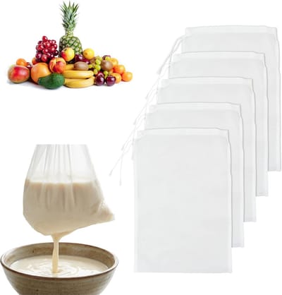 Set van 6 Herbruikbare Nylon Voedselmesh Filterzakken 20x30cm voor Groenten, Sap en Koffie
