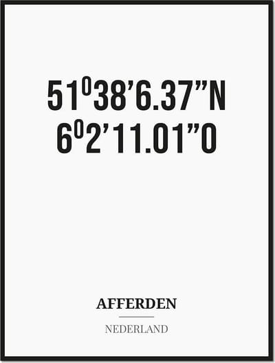 Poster/kaart AFFERDEN met coördinaten