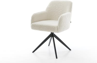 Eetkamerstoel Greg-Flex kruisframe breed zwart teddy beige 360° draaibaar rocker-functie pocketveer kern