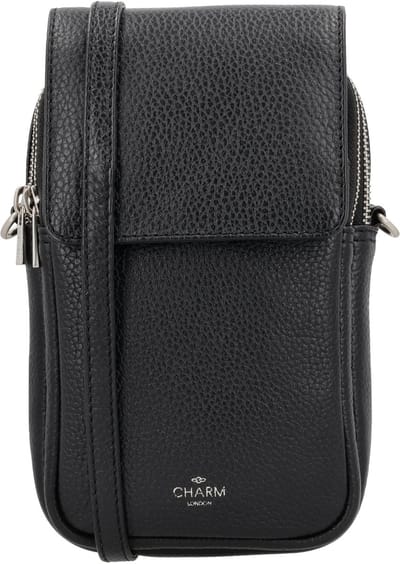 Charm London Washington Telefoontasje - Telefoon - Pasjes - Crossbody - Schoudertas - Leren Dames Tas - Zwart