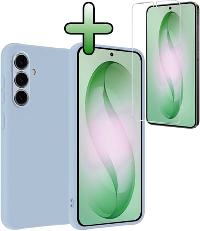 Hoesje Met Screenprotector - Geschikt voor Samsung Galaxy S26 - Sterk & Shockproof - Back Cover - Siliconen Case - Telefoon Hoes - Lichtblauw