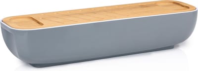 alpina Broodbox - met Bamboe Deksel/ Snijplank - Handvatten - 40 x 12.2 x 8.5 CM - Grijs
