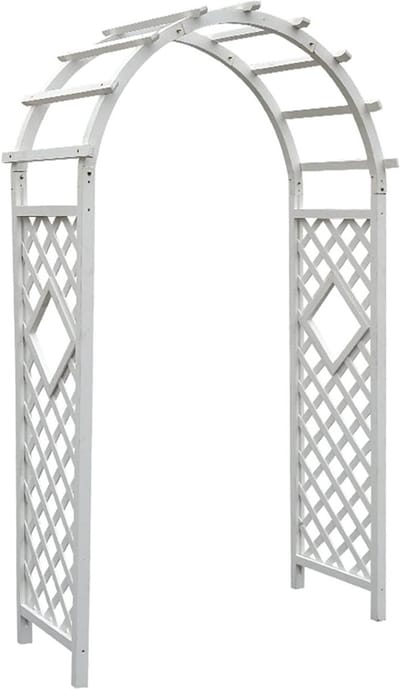 Houten Rozenboog - Tuin Prieel - Klimplanten Ondersteunen - Weerbestendig Massief Hout - 140x225cm - Wit