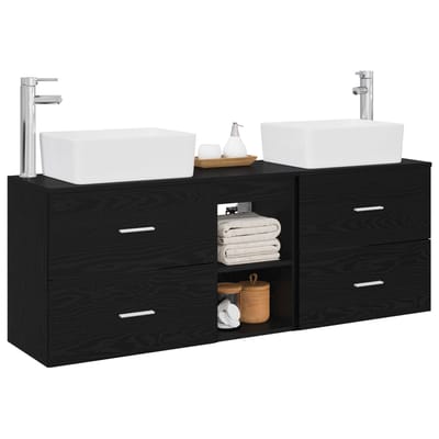 vidaXL - Badkamerkast - set - 3 - st - Zwart - 136 - x - 35 - x - 80 - cm - Bewerkt - hout