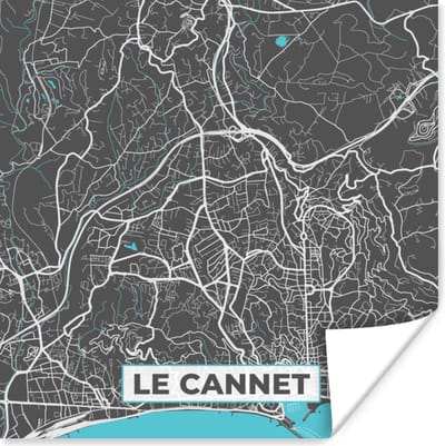 Poster Frankrijk - Stadskaart - Le Cannet - Frankijk - Plattegrond - Kaart - 100x100 cm XXL