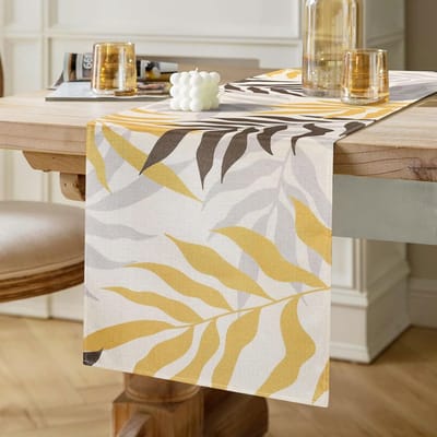 Tafelloper, geel, bladeren, modern, woonkamer, tafelloper, kleurrijk, tafeldecoratie, lockers, tafellopers, polyester, tafelmatten, lopers, set voor eetkamer, dressoir, schoenenkast, decor, 40 x 140
