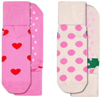 Happy Socks - Kids Antislip 2-Pack Heart & Big Dot Socks - Unisex - Sokken