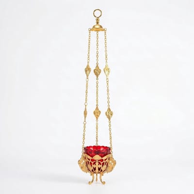 Hangende olielamp - Byzantijnse kandelaar - Religieuze decoratie - Vergulde details - 70 cm lang - Goud