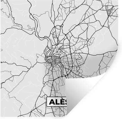 Muurstickers - Sticker Folie - Kaart – Stadskaart - Alès - Plattegrond – Frankrijk - 100x100 cm - Plakfolie - Muurstickers Kinderkamer - Zelfklevend Behang XXL - Zelfklevend behangpapier - Stickerfolie
