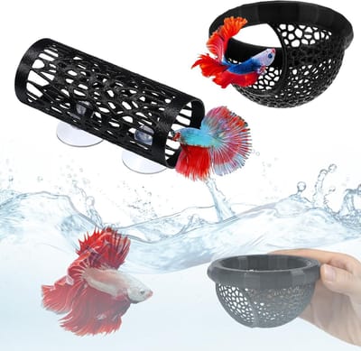 Betta vistunnel en hangmat - Aquarium decoratie set - Vissen verrijken - Veilige schuilplaats - 9.8 cm - Zwart