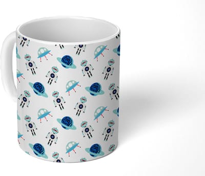 Mok - Koffiemok - Space - Robot - Planeten - Patroon - Mokken - 350 ML - Beker - Koffiemokken - Theemok