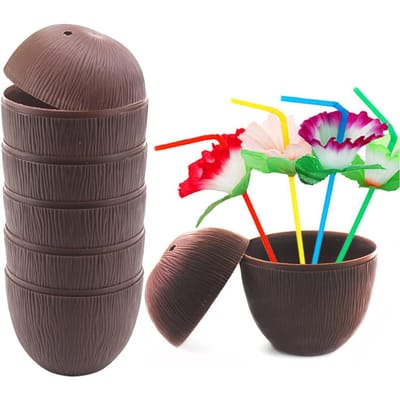 1 stuk Kokosbeker voor Cocktails Hawaiiaans Feest Plastic Drinkfles 56g gray