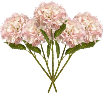 Emerald Kunstbloem hortensia tak - 5x - 52 cm - licht roze - Real Touch - hydrangea - kunst zijdebloemen