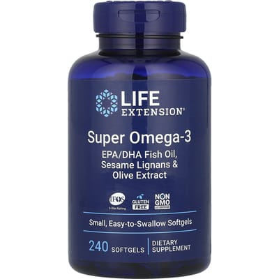 Life Extension, Super Omega-3 EPA/DHA met Sesam Lignans & Olijf Fruit Extract - 240 Kleine Softgel Capsules, Makkelijk door te Slikken - Visolie - Voedingssupplement