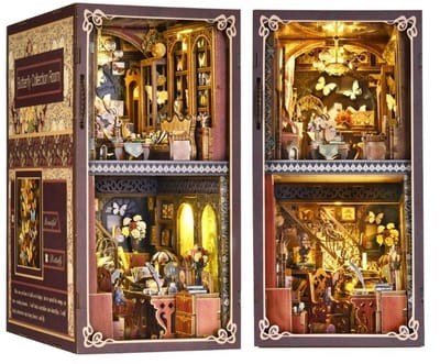 Meedeer Premium DIY Houten Book Nook-kit-miniatuurhuis-Vlinder Collectie Kamer-3D Puzzle-Met led en stofkap-Houten modellen om te bouwen voor volwassenen