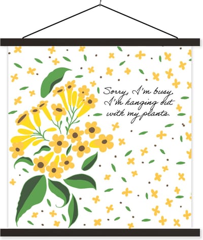 Posterhanger incl. Poster 60x60 cm - Schoolplaat - Sorry I'm busy I'm hanging out with my plants - Spreuken - Quotes - Bloemen - Textielposter - Zwarte latten