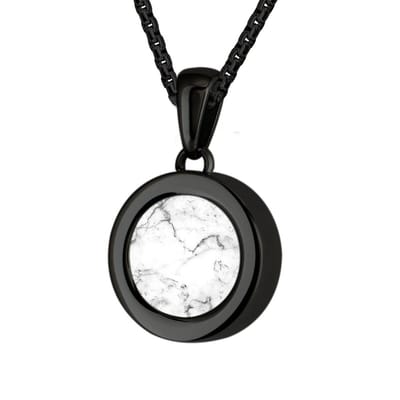 Quiges 12mm Mini Munt Hanger Zwart RVS Glans met Natuursteen Wit Munt en Ketting Ankerketting 42-46cm - SLSHS465