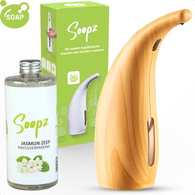 Soopz Automatische Zeepdispenser – Eiken Hout – Oak Wood Classic – Zeeppompje met Bewegingssensor – Met Jasmijn Zeep