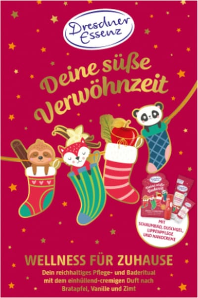 Kerst Wellness & Beauty Geschenkset | Wellness voor Thuis - Set van 4 | Kerst Beautycadeau Dresdner Essenz Bubbelbad - Douchegel - Lippenbalsem - Handcrème | Kerstcadeau Beauty - Cadeauverpakking - Kerstgeschenk Verzorgingsproducten