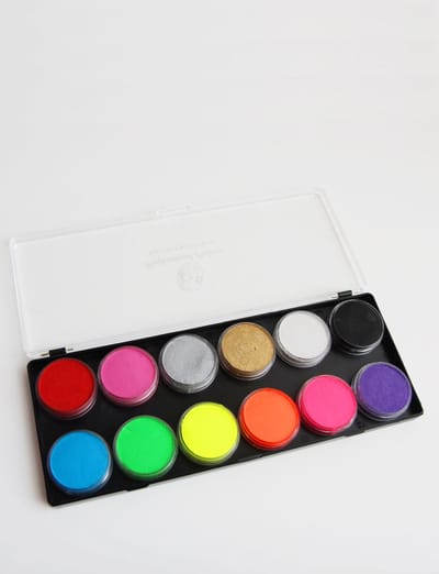 KIMU® Professioneel Schmink Palet Neon UV Fluor En Basiskleuren - 12 X 10 Gr. - Facepaint Blacklight Fluo Schminkpalet Fluoriserend Festival