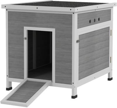 Eendenhok - 63 x 82 x 76 cm - Gefl眉gelstal met Zijdeur en Ventilatiegaten - Waterdicht Asphaltdak - Tannenholz - Lichtgrijs