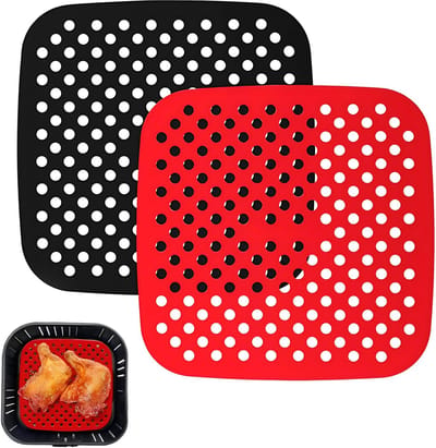 Dailygoods- Luchtfriteuse Mat 2 Stuks - Herbruikbare Siliconen Mat - BPA-vrij - Geperforeerd Ontwerp - Tot 221°C - Perfecte Vervanging voor Perkamentpapier - Airfryer Liner