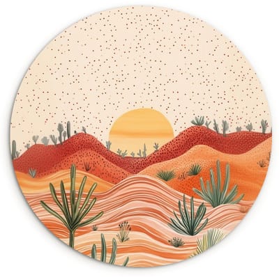 WallCircle® Wandcirkel 120x120 cm - Muurcirkel Landschap - Heuvels - Zonsondergang - Muurdecoratie woonkamer - Wanddecoratie slaapkamer - Kamer decoratie accessoires - Ronde schilderijen XXL