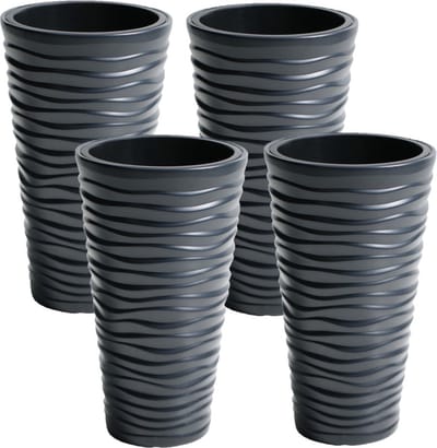 Prosperplast Bloempot/plantenpot Sand - 4x stuks - kunststof - met binnenpot - antraciet - D35 x H62 cm - binnen/buiten