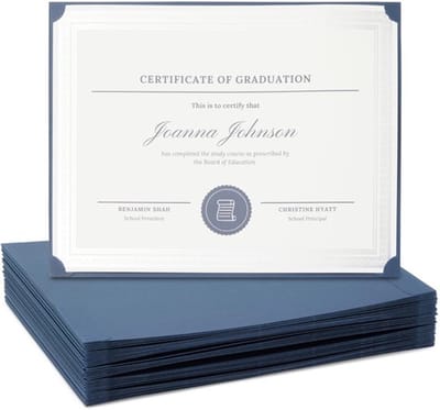 Set van 48 marineblauwe certificaathouders van 8,5 x 11 inch met 300 g/m² zwaar papier en hoeksleuven voor een veilige en nette weergave van documenten