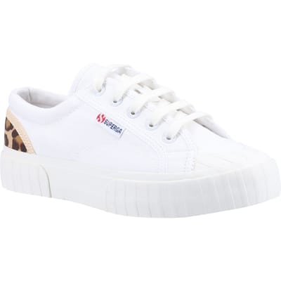 Superga 2630 Stripe Pad Leopard 100% Katoen Dames Trainers Wit/Leopard