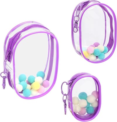3 Stuks PVC Ovale Blind Box Cartoon Clear Tassen voor Verzamelobjecten, Paars Display Tas met Kreeft Snap Haak voor Speelgoed en Organisatie van Kleine Items