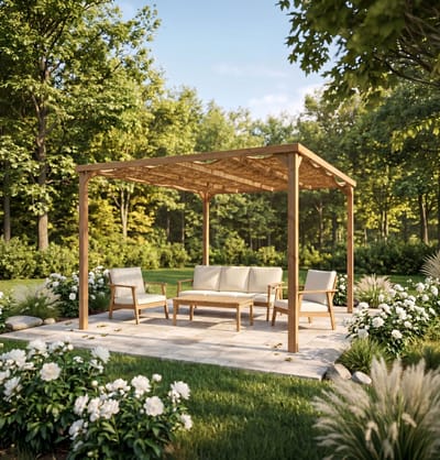 Pergola met kokos schaduwdoek - Vierkant - 3mx3m - Solid - S7015
