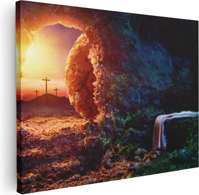 Artaza Canvas Schilderij Opstanding - 40x30 cm - Klein - Christelijke Wanddecoratie - Muurdecoratie Kruisen - Kamer Accessoires Spiritueel
