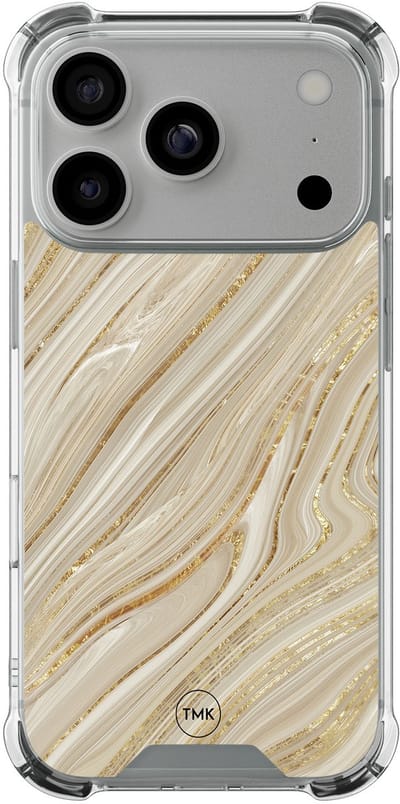 Shockproof hoesje geschikt voor Apple iPhone 17 Pro - Golden marble - Schokbestendig - Verhoogde randen - TPU case - Extra Sterke Back Cover - Marmer - Transparant, Goud
