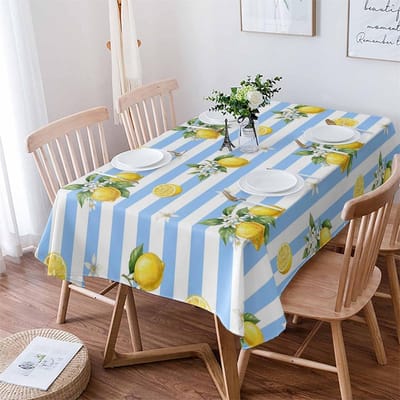 Zomer Geel Fruit Blauw Wit Streep Rechthoekig Tafelkleed voor Tafeldecoratie Herbruikbaar Tafelkleed voor Keuken Eetkamer Bruiloft Feest 90x140cm gray