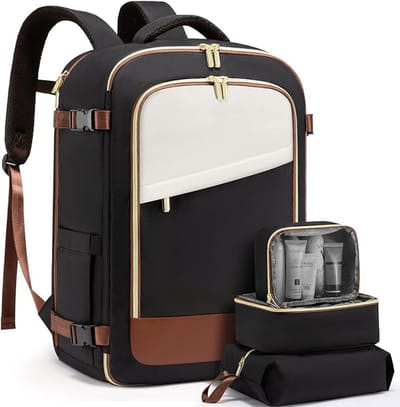 Rugzak voor dames, grote handbagage, rugzak, 40 liter, reisrugzak, waterdicht, laptoprugzak met laptopvak, reisrugzak met schoenenvak, schoolrugzak, dagrugzak, school - zwart