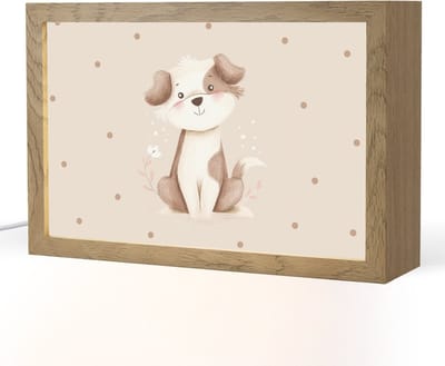 Nachtlampje 30x20 cm - Kinder lampje - Hond - Gevlekt - Bruin - Stippen - Tafellamp kinderkamer - Slaapkamer lamp - Bedlamp kinderen - Kinderlampje stopcontact - Wandlamp babykamer - Nachtlampjes