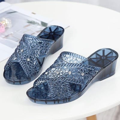 Kristallen Sandalen Dames Zomer Hoge Hak Slippers Dragen Strand Antislip Slippers met Schuinlopende Hakken 38