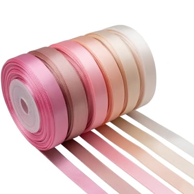 Roze beige wit satijn lint set cadeau lint 6 stuks dubbelzijdig lint rollen effen kleuren decoratie lint voor cadeau verpakking strikken maken en feest versiering