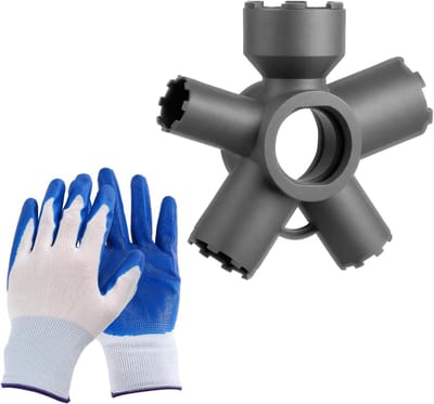 Allecto Plus - Universeel Kraanbeluchtergereedschap 10-in-1 | Gootsteenbeluchtersleutel met Handschoenen | Voor Schroef en Behuizingsbubbelaar | M28/M24/PL-CS M24/M21.5/M18.5 | Handige Sleutelbos