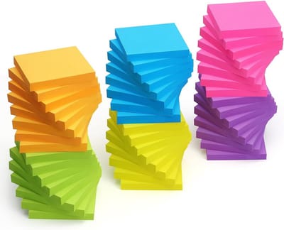 Grote Set Post-its 3x3 Inch, 48 Blocjes in 6 Felle kleuren - Herbruikbare Kladblokjes met Sterke Zelfklevende Achterkant