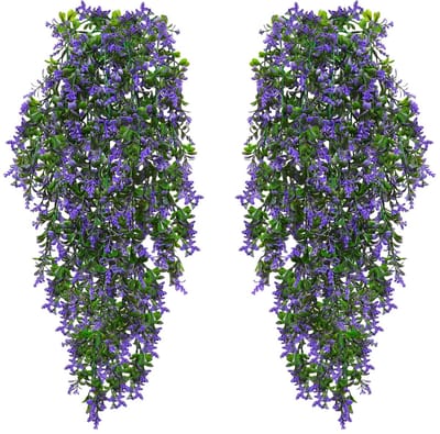 Hangplanten, kunstplant, hangende plastic kunstplanten, hangende hangplant, kunstplant voor binnen en buiten, balkon, tuin, bruiloft, bar, wanddecoratie, 70 cm (paars)
