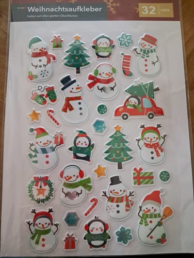 Crelando Kerststickers 32 stuks - Sneeuwpop - Kerstboom - Pinguin - Kerst decoratie