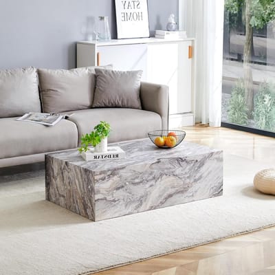Salontafel Rechthoekig - Bijzettafel Marmerlook - Woonkamer Decoratie - Geen Montage Nodig - 90 x 50 cm - Grijs